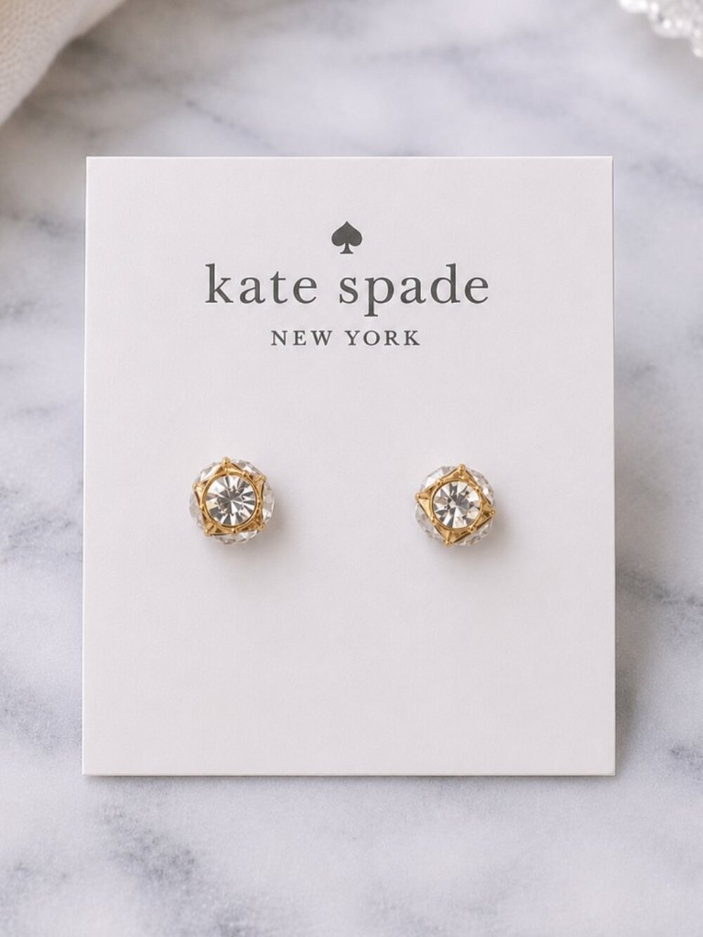 Kate Spade Crystal Halo Stud Earrings Gold Tone Round Pavé Everyday Earrings